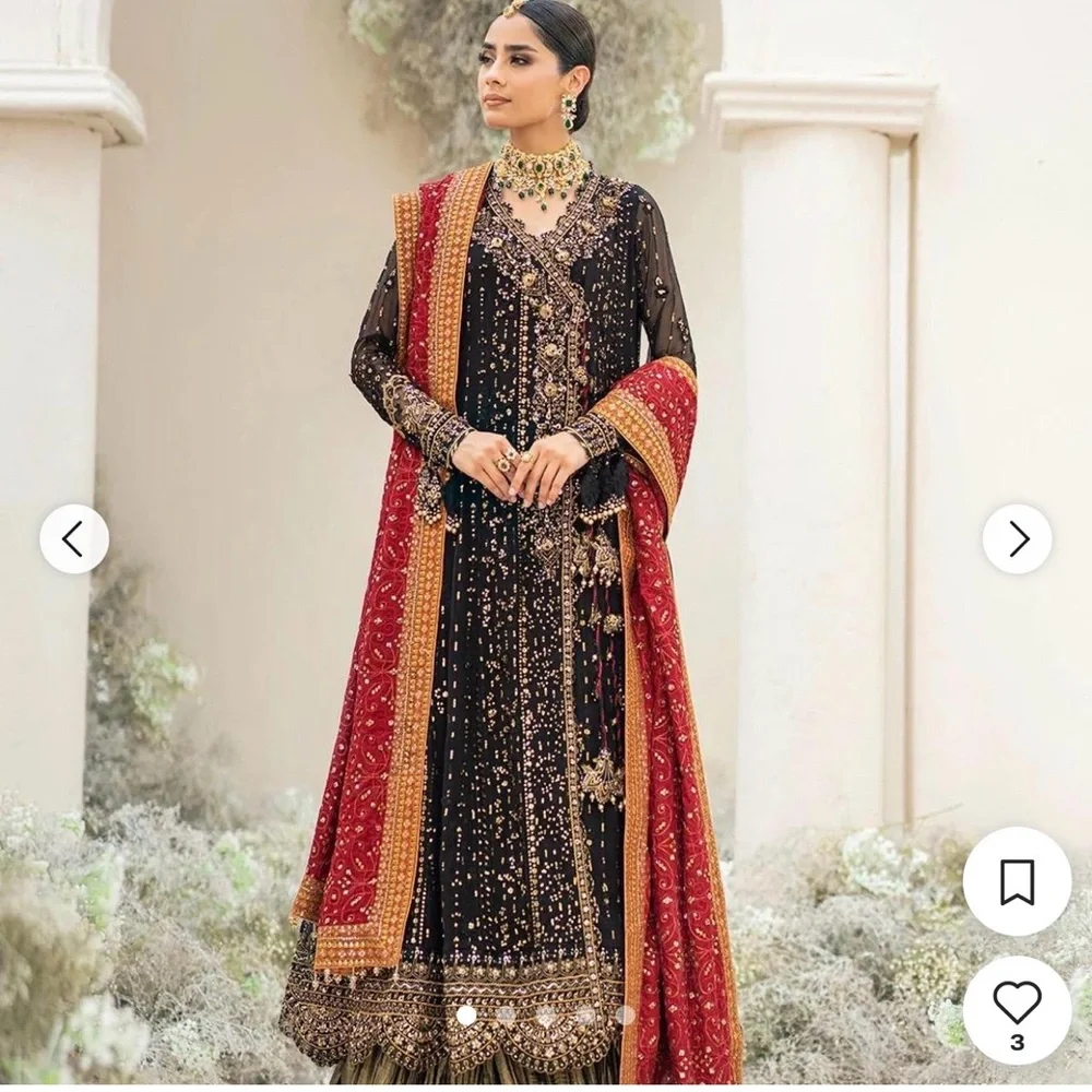 Three Piece Angrakha Style Long Pakistani Dress. New - Picture 1 of 12